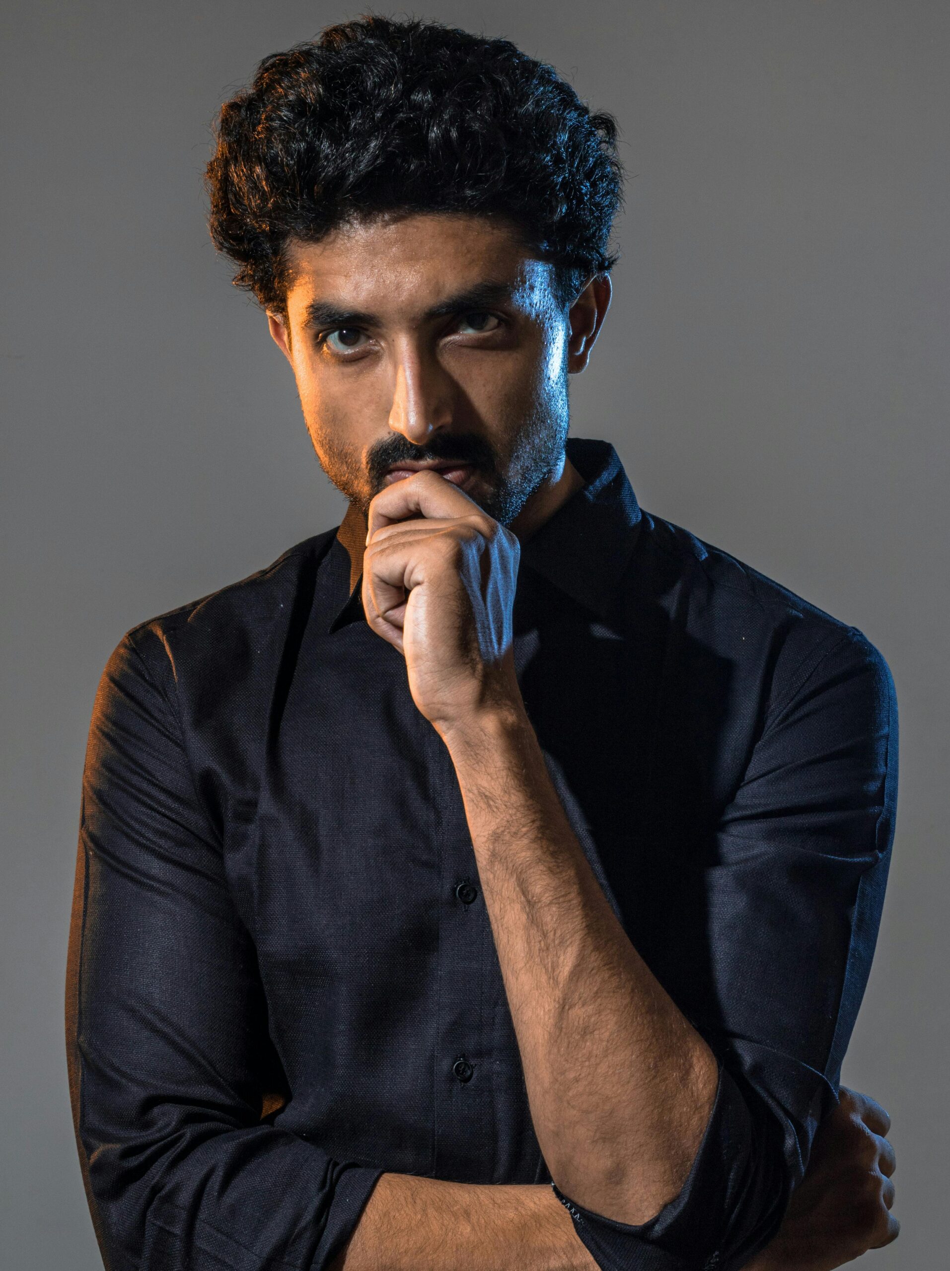 Portrait of a thoughtful man with a serious expression in Jaipur, India.